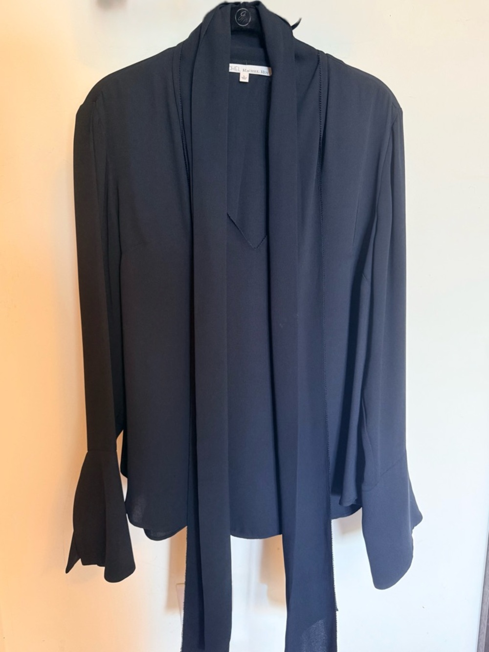 RACHEL Rachel Roy Black Tie-Neck Long Sleeve Blouse